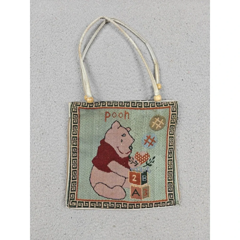 Winnie The Pooh Tote Bag Girls Small‎ Green Beaded Zip Shoulder Cartoon Purse